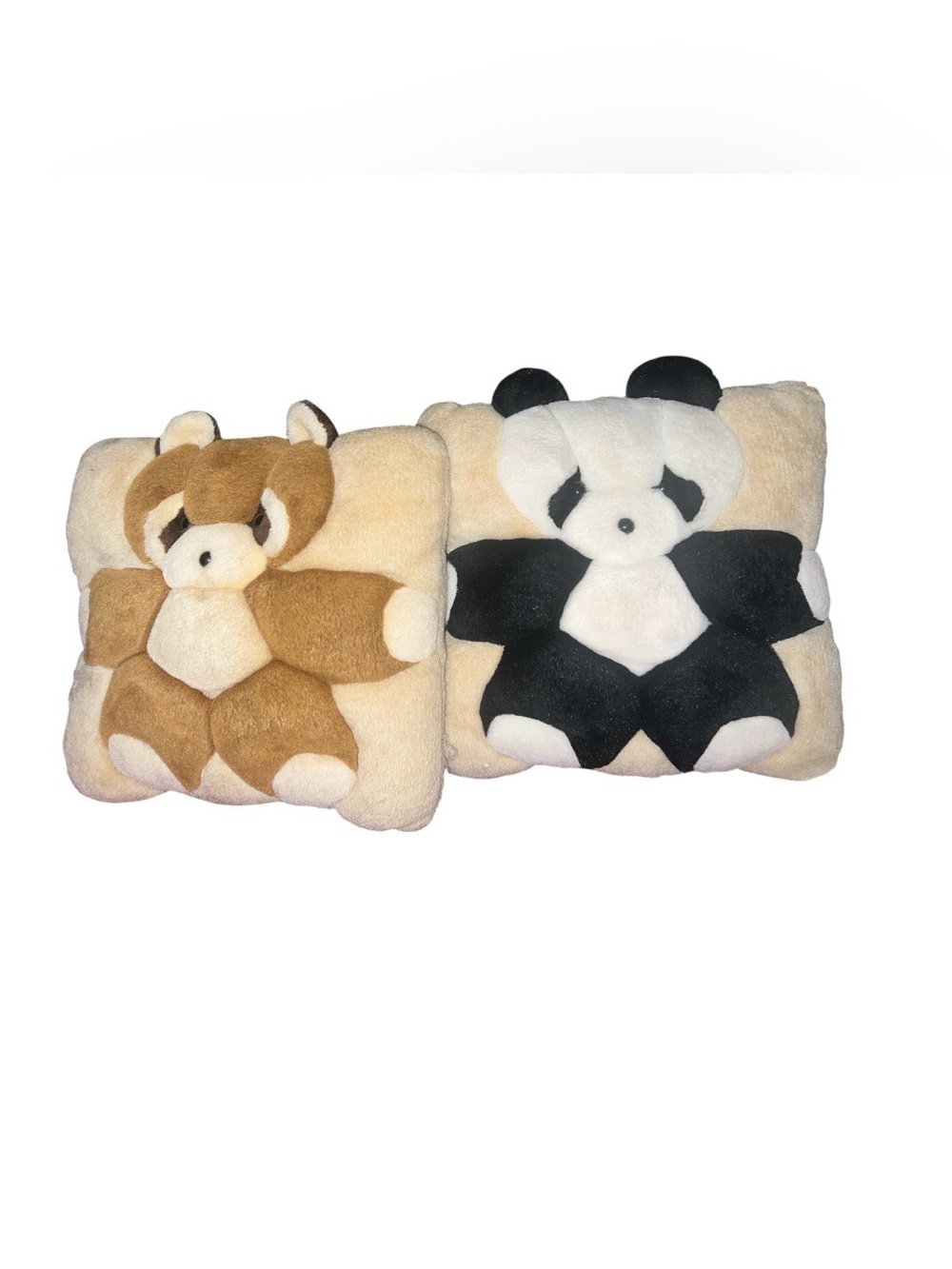 Vintage 1998 TWIE Plush Pillow Set Teddy Bear & Panda 90s 3D Cushions